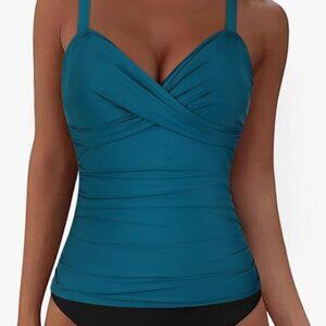 Firpearl Womens Underwire Tankini Top Only Twist V Neck Swimsuits